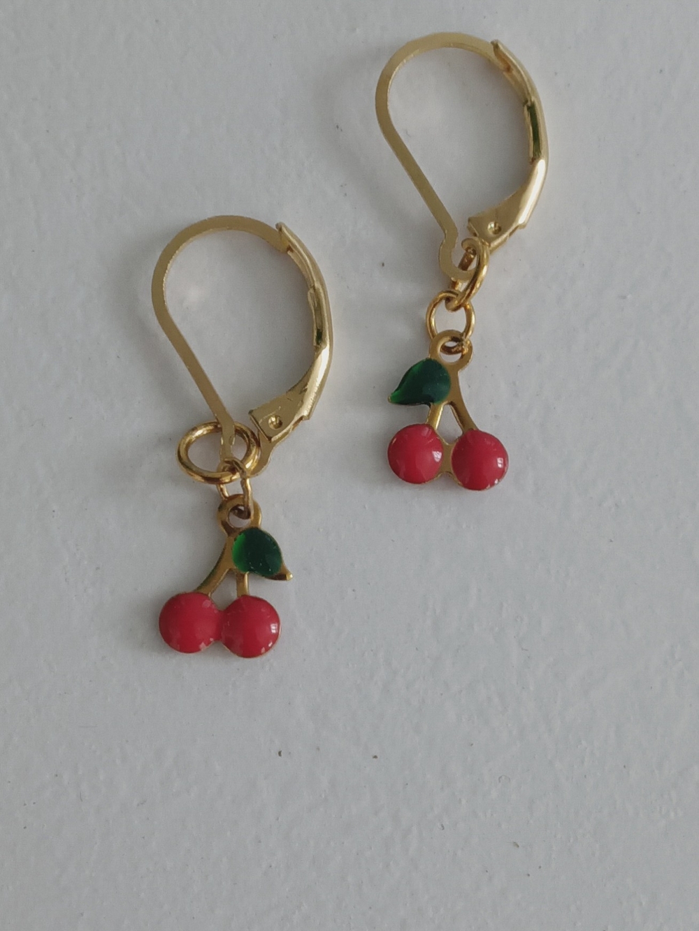 Gold-Tone Cherry Drop Earrings - Red & Green
